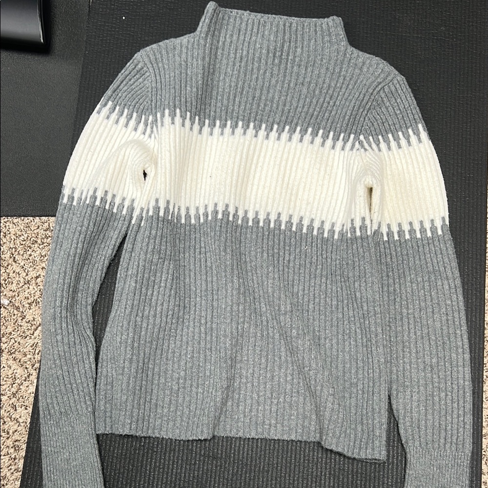 French Connection Gray and White Cowl Neck Sweater